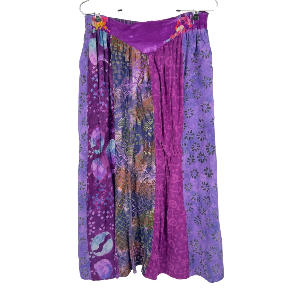 Bali Woman San Francisco Vintage Patchwork Batik Midi Skirt Purple Boho S/M